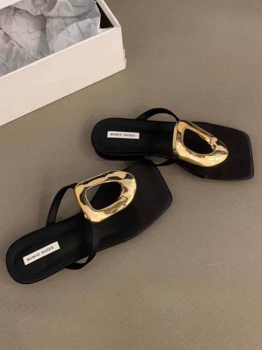 Metal Embellished Flat Sandals